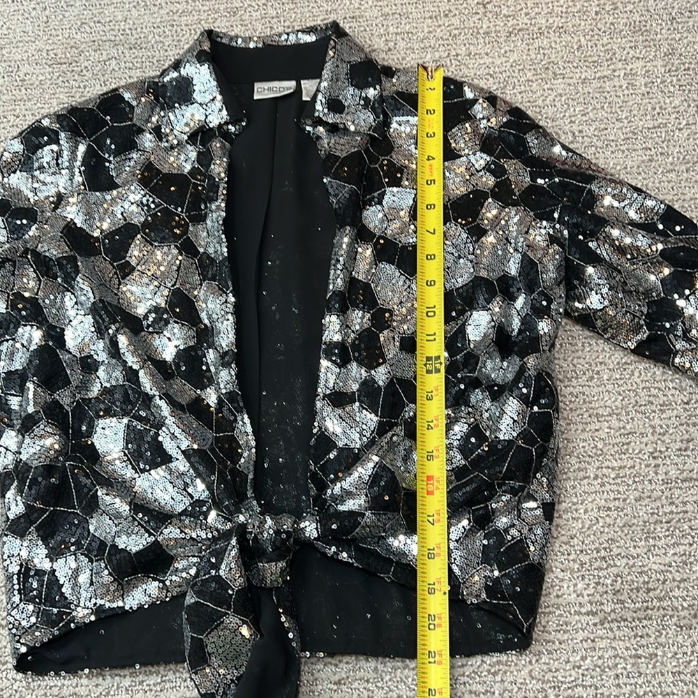 Chicos Sequined Tie Open Front Top - image 7